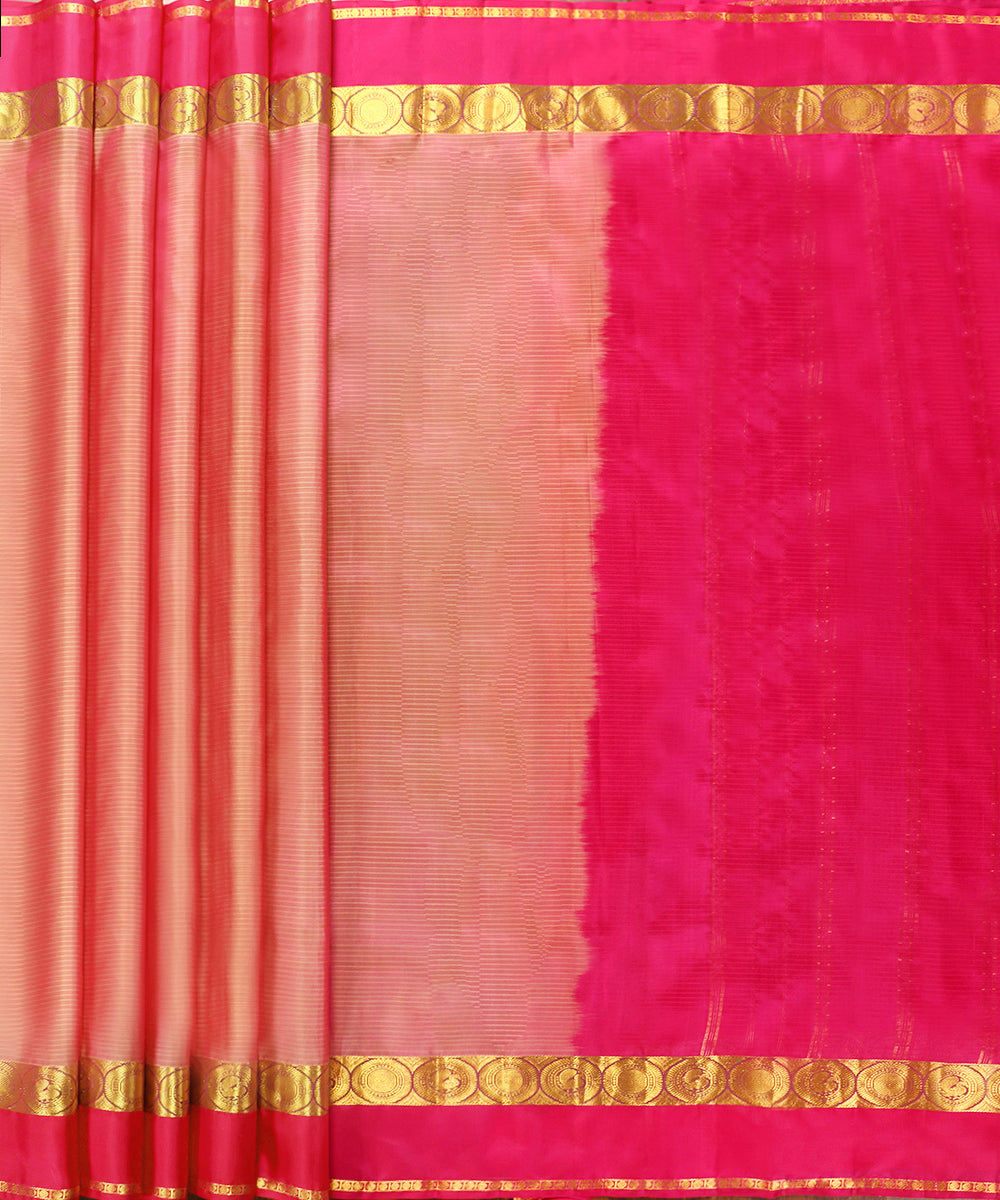 Pink_Handloom_Striped_Pure_Silk_Kanjivaram_With_Hot_Pink_Border_WeaverStory_02