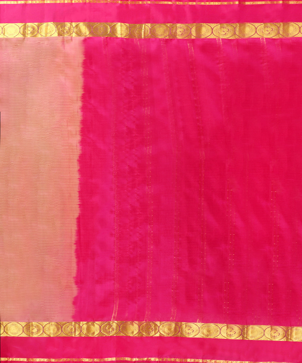 Pink_Handloom_Striped_Pure_Silk_Kanjivaram_With_Hot_Pink_Border_WeaverStory_03