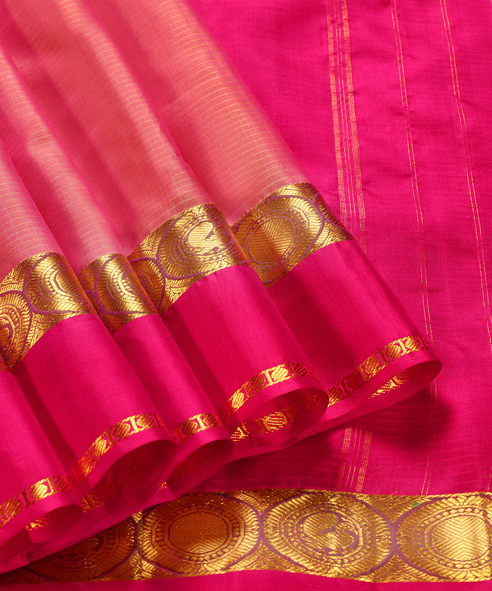 Pink_Handloom_Striped_Pure_Silk_Kanjivaram_With_Hot_Pink_Border_WeaverStory_04