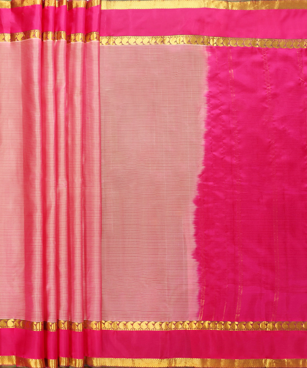 Handloom_Pink_Pure_Silk_Striped_Kanjivaram_Saree_With_Green_Paisley_Border_WeaverStory_02