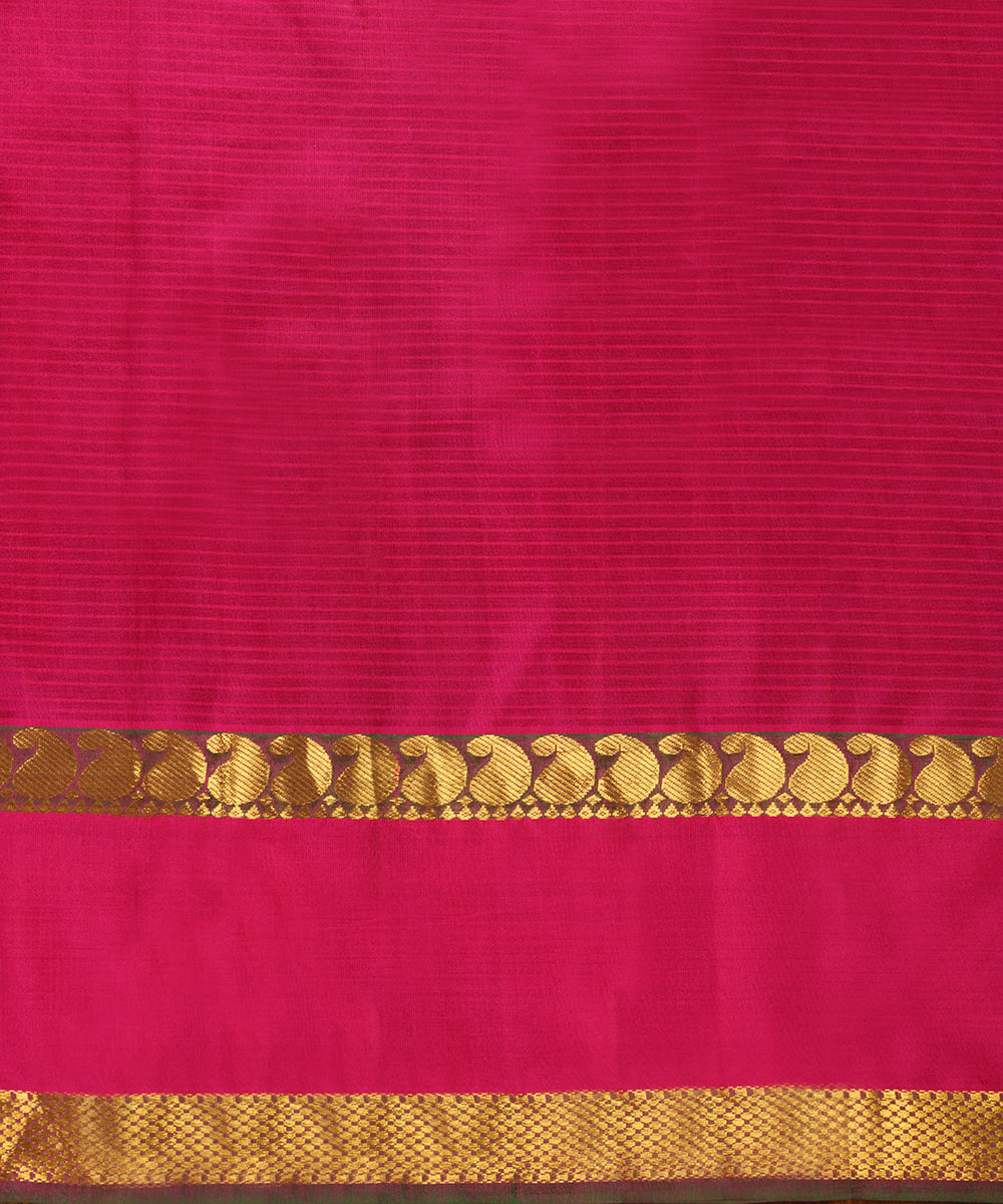 Handloom_Pink_Pure_Silk_Striped_Kanjivaram_Saree_With_Green_Paisley_Border_WeaverStory_05