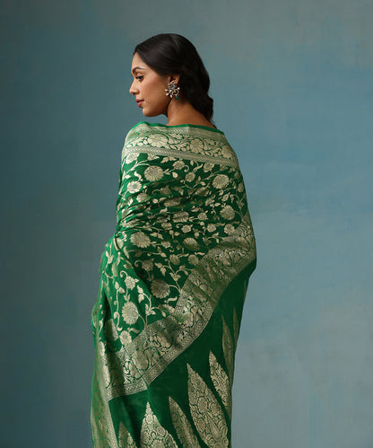 Handloom_Green_Pure_Georgette_Banarasi_Saree_With_Allover_Cutwork_Floral_Jaal_WeaverStory_02