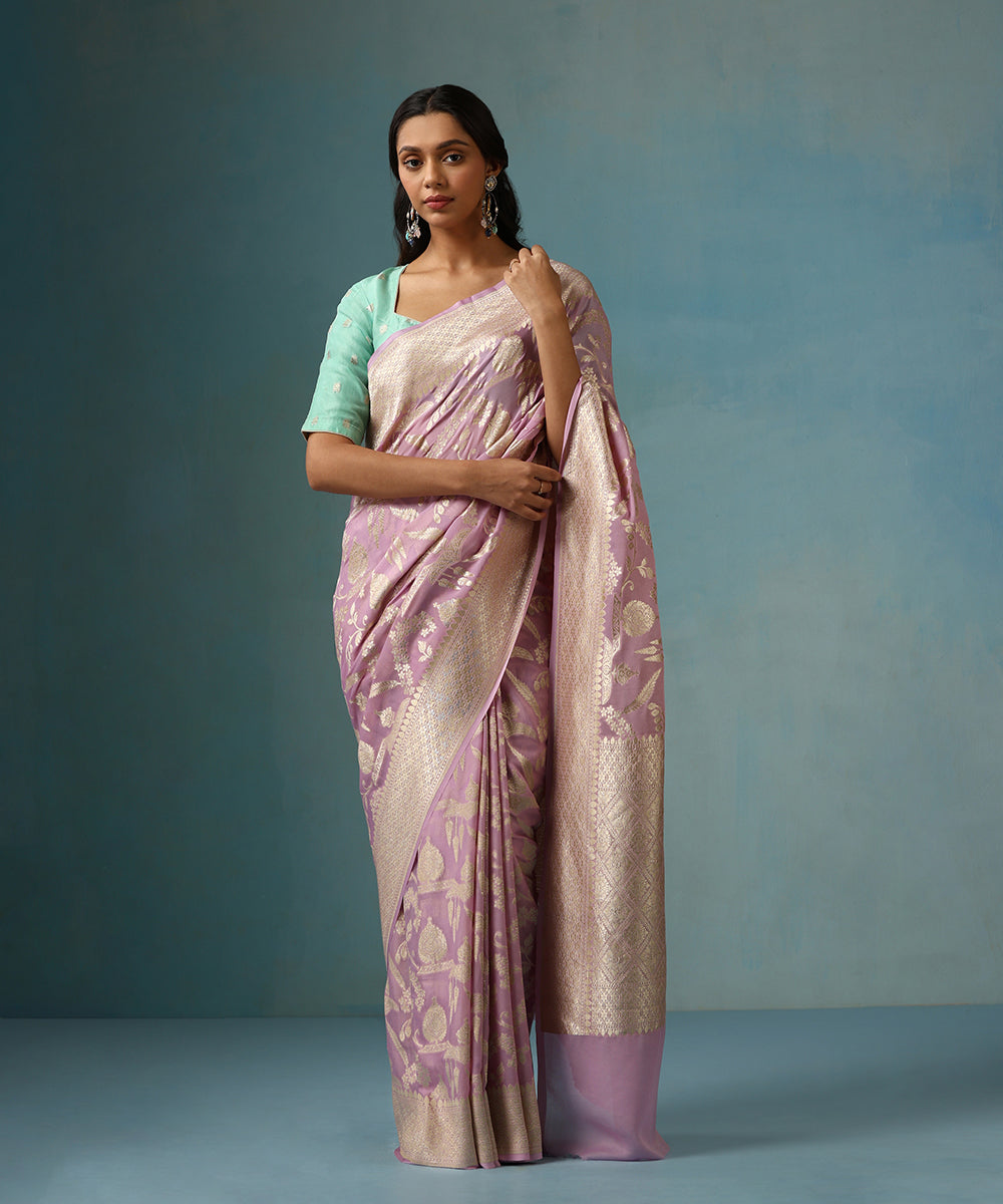 Light_Purple_Handloom_Pure_Georgette_Banarasi_Saree_With_Allover_Cutwork_Floral_Jaal_WeaverStory_01