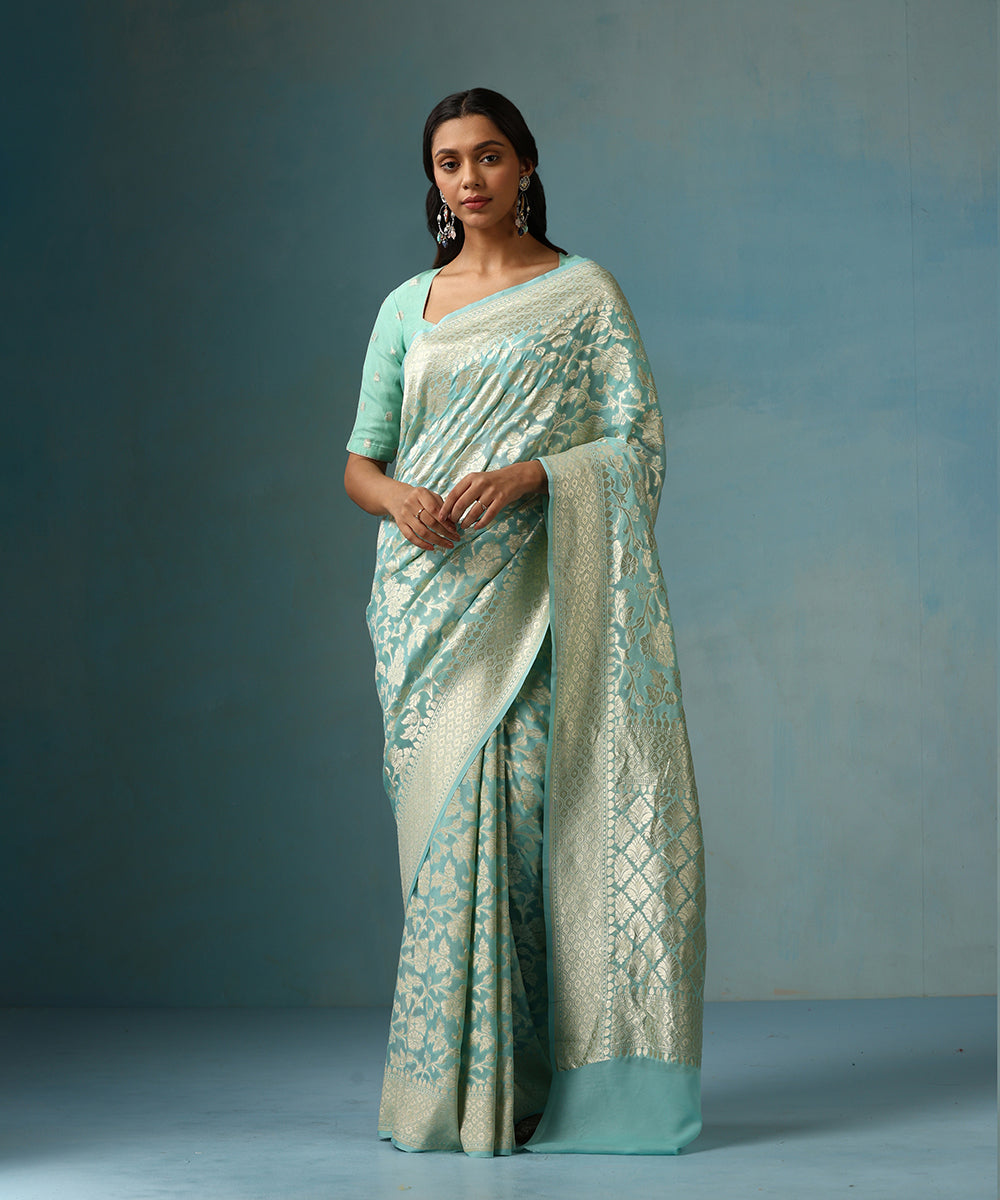 Handloom_Blue_Pure_Georgette_Banarasi_Georgette_Saree_With_Allover_Cutwork_Jaal_WeaverStory_01