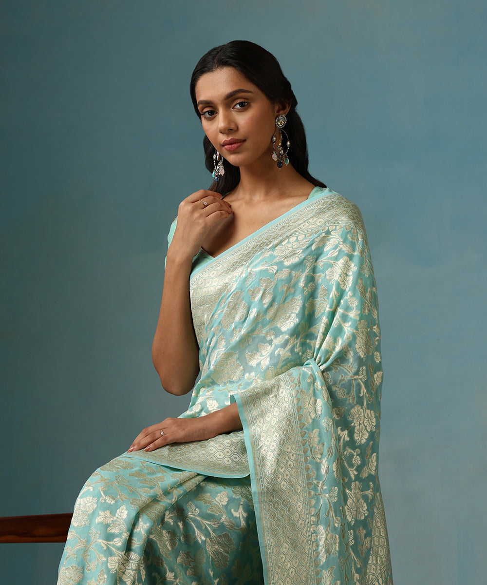 Handloom_Blue_Pure_Georgette_Banarasi_Georgette_Saree_With_Allover_Cutwork_Jaal_WeaverStory_02