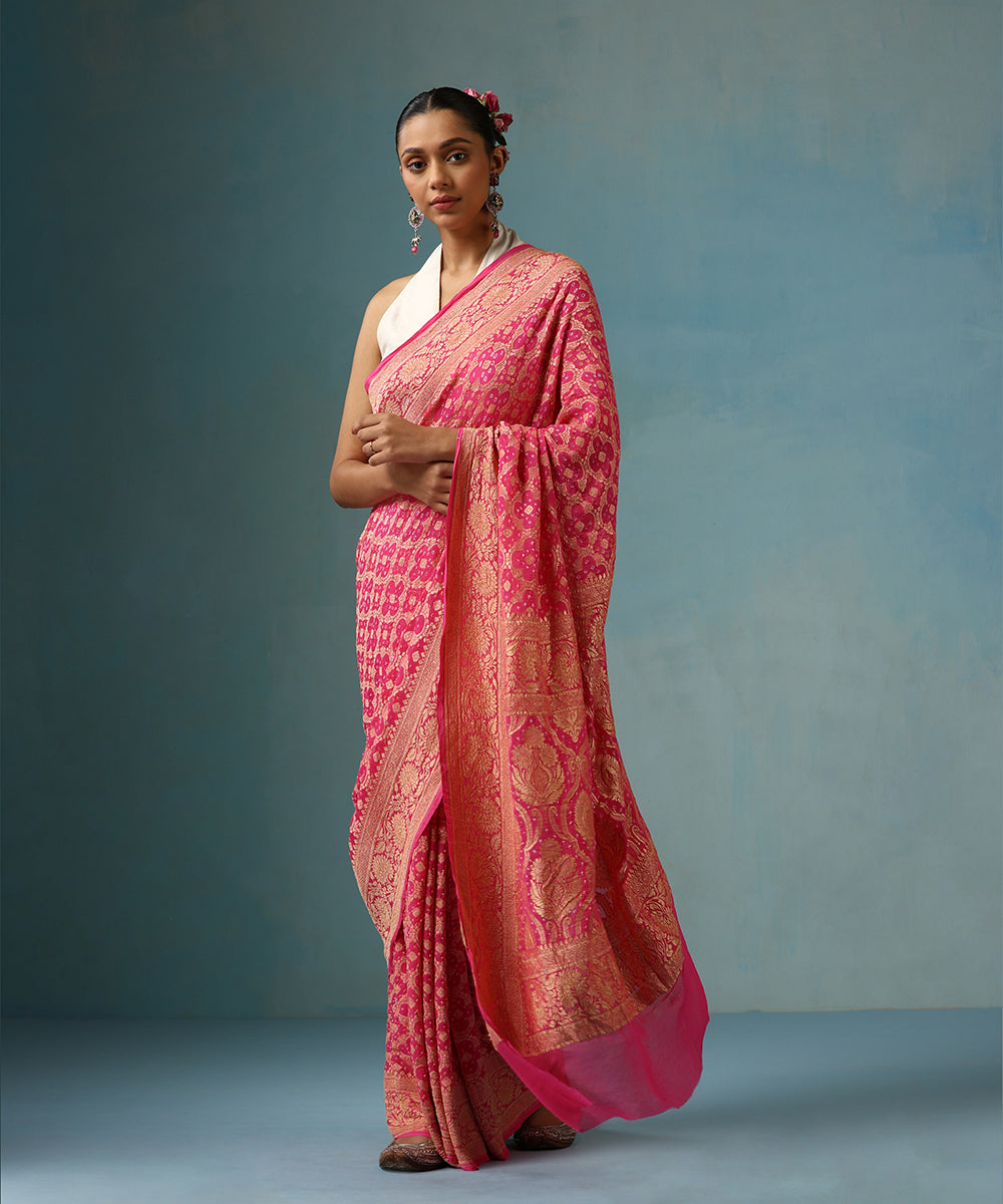 Handloom_Light_Pink_Pure_Georgette_Banarasi_Bandhej_Saree_With_Zari_Jaal_WeaverStory_01