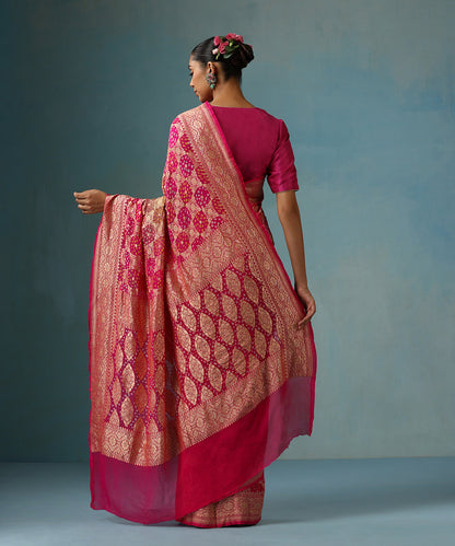 Handloom_Rani_Pink_Pure_Georgette_Banarasi_Bandhej_Saree_WeaverStory_03