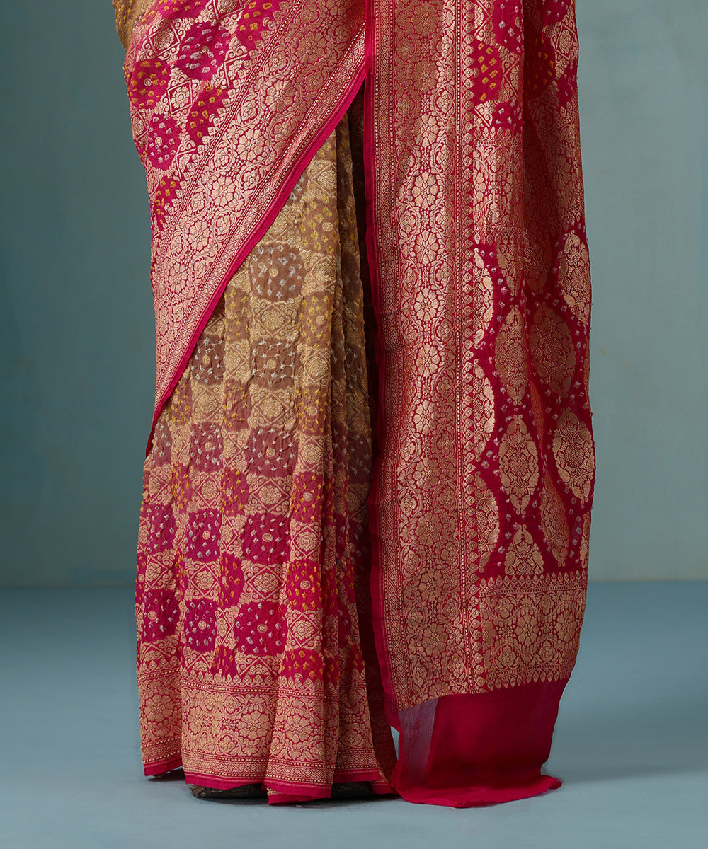 Handloom_Rani_Pink_Pure_Georgette_Banarasi_Bandhej_Saree_WeaverStory_04