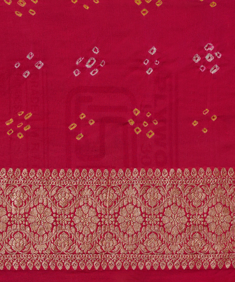 Handloom_Rani_Pink_Pure_Georgette_Banarasi_Bandhej_Saree_WeaverStory_05