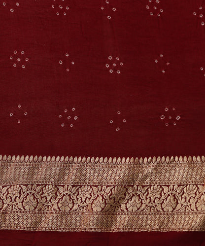 Handloom_Maroon_Pure_Georgette_Banarasi_Bandhej_Saree_With_Zari_Border_WeaverStory_05