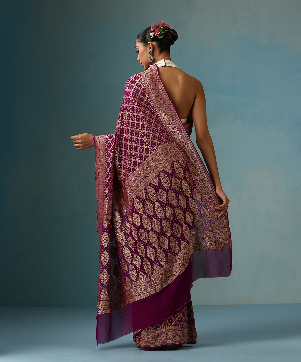 Purple_Handloom_Pure_Georgette_Banarasi_Bandhej_Saree_Cutwork_Jaal_WeaverStory_03