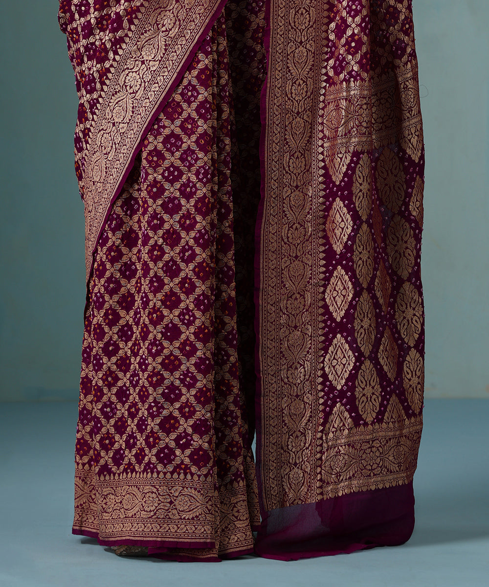 Purple_Handloom_Pure_Georgette_Banarasi_Bandhej_Saree_Cutwork_Jaal_WeaverStory_04