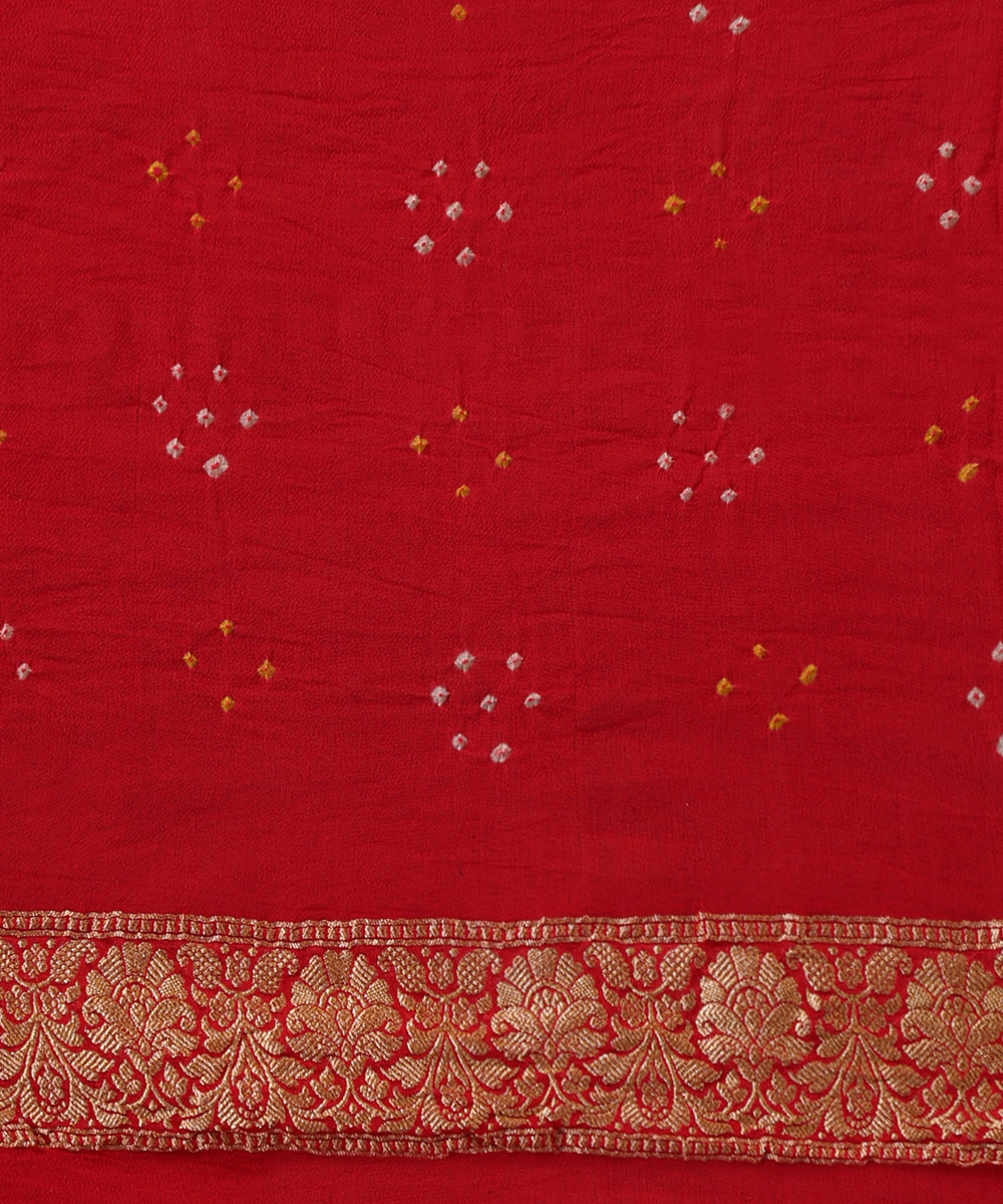 Handloom_Coral_Red_Pure_Georgette_Banarasi_Bandhej_Saree_WeaverStory_05