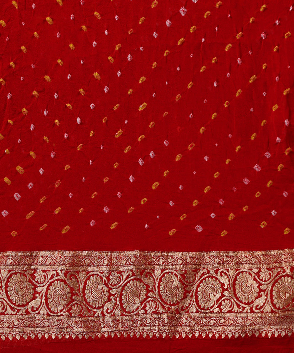 Rani_Pink_And_Red_Ombre_Dyed_Handloom_Pure_Georgette_Banarasi_Bandhej_Saree_WeaverStory_05