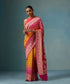 Handloom_Pink_And_Yellow_Ombre_Dyed_Pure_Georgette_Banarasi_Bandhej_Saree_WeaverStory_01