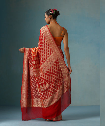 Red_And_Orange_Handloom_Ombre_Dyed_Pure_Georgette_Banarasi_Bandhej_Saree_WeaverStory_03