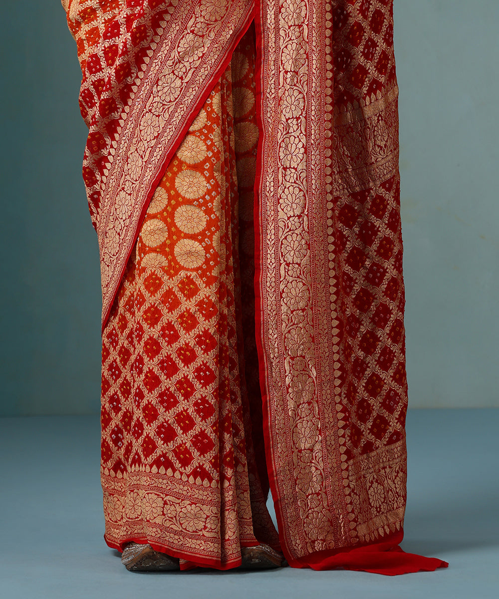 Red_And_Orange_Handloom_Ombre_Dyed_Pure_Georgette_Banarasi_Bandhej_Saree_WeaverStory_04