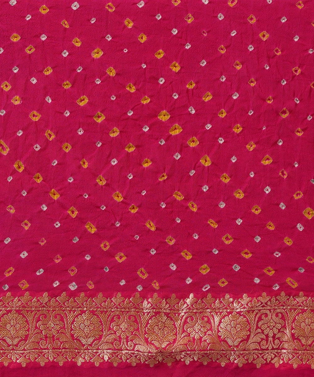 Rani_Pink_Handloom_Pure_Georgette_Banarasi_Bandhej_Saree_With_Floral_Jaal_WeaverStory_05