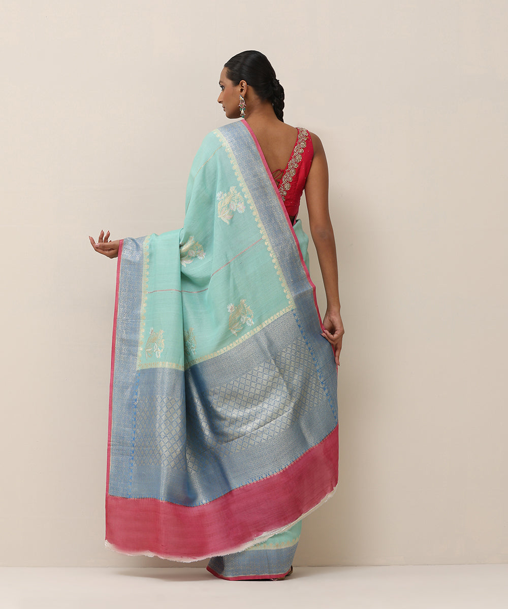 Ice_Blue_Handloom_Pure_Tusser_Georgette_Banarasi_Saree_With_Floral_Boota_And_Contrast_Border_Pallu_WeaverStory_02