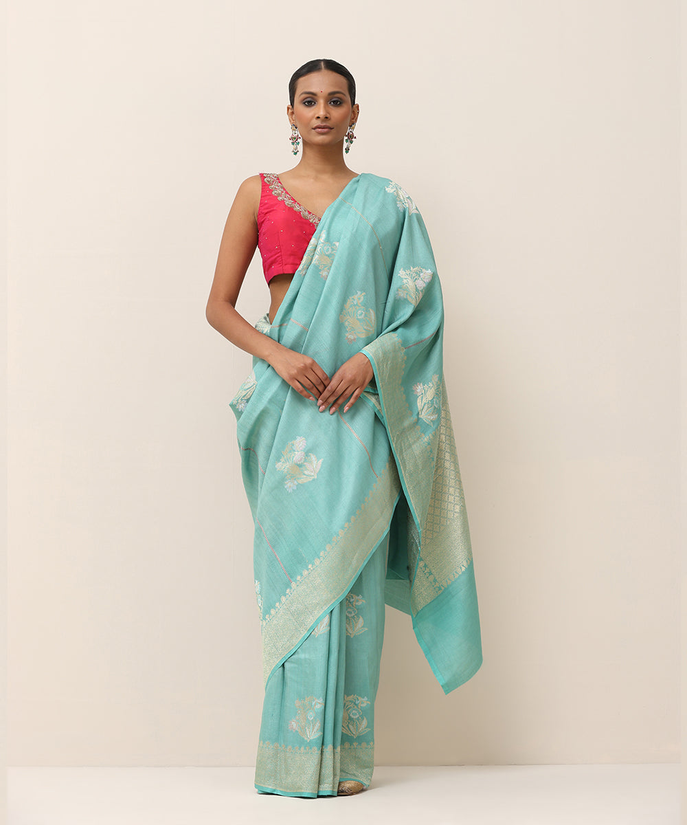 Ice_Blue_Handloom_Pure_Tusser_Georgette_Banarasi_Saree_With_Floral_Boota_WeaverStory_01