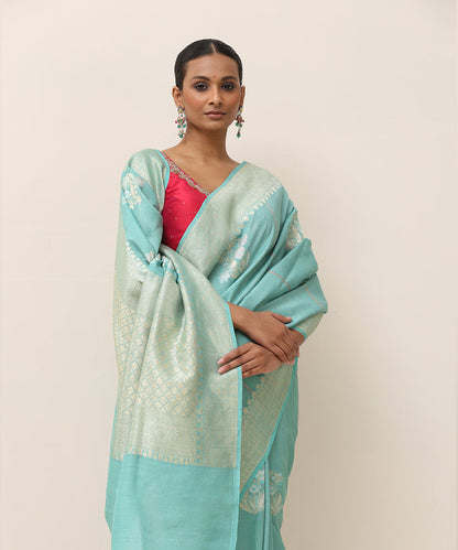 Ice_Blue_Handloom_Pure_Tusser_Georgette_Banarasi_Saree_With_Floral_Boota_WeaverStory_02