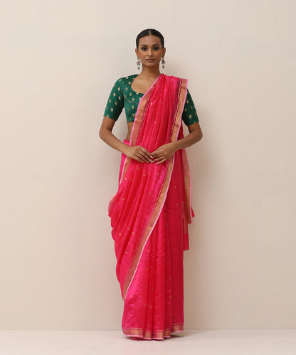 Rani_Pink_Handloom_Pure_Silk_Chanderi_Saree_With_Allover_Gold_Zari_Boota_WeaverStory_01