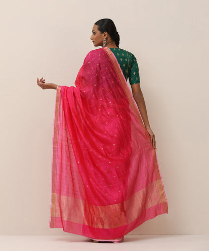 Rani_Pink_Handloom_Pure_Silk_Chanderi_Saree_With_Allover_Gold_Zari_Boota_WeaverStory_03