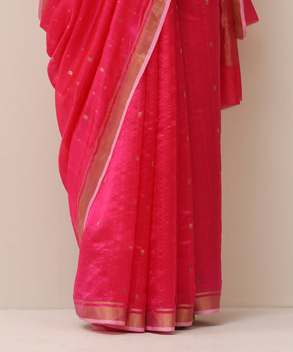 Rani_Pink_Handloom_Pure_Silk_Chanderi_Saree_With_Allover_Gold_Zari_Boota_WeaverStory_04