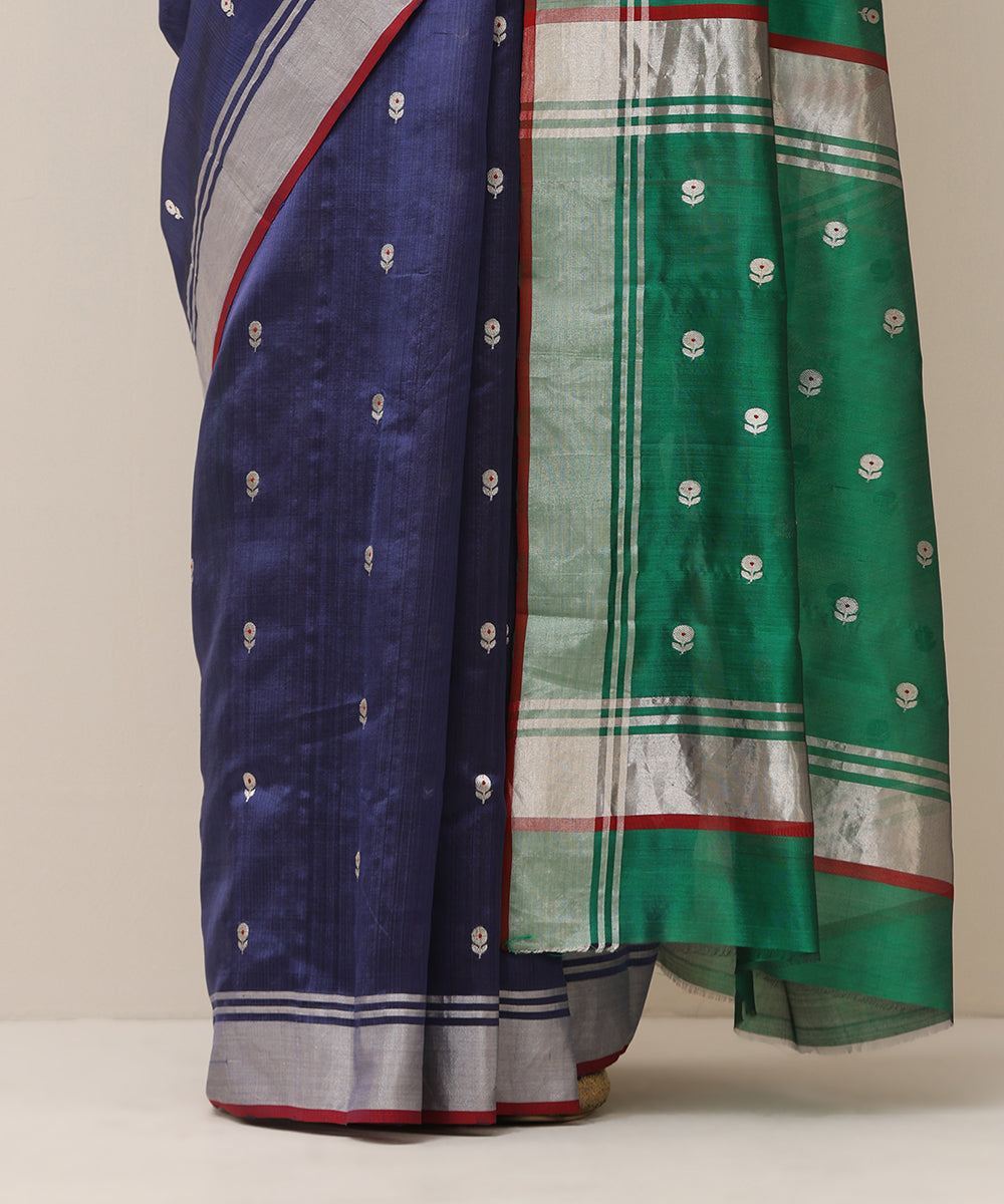 Blue_Handloom_Pure_Silk_Chanderi_Saree_With_Green_Pallu_WeaverStory_04