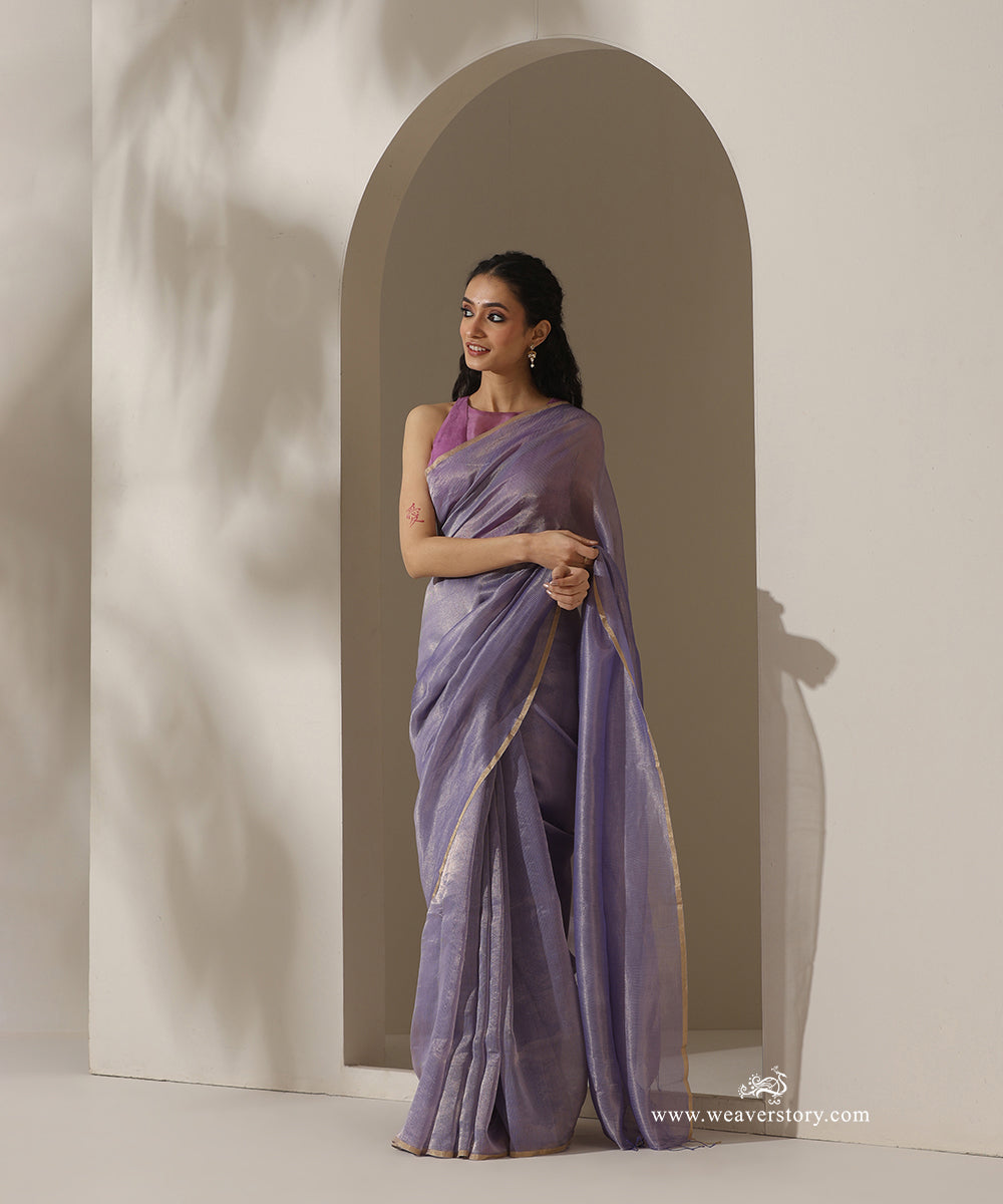 Purple_Handloom_Pure_Silk_Chanderi_Saree_With_Gold_Zari_Stripes_WeaverStory_01