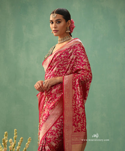 Handloom_Hot_Pink_Pure_Katan_Silk_Real_Zari_Shikargah_Banarasi_Saree_WeaverStory_01