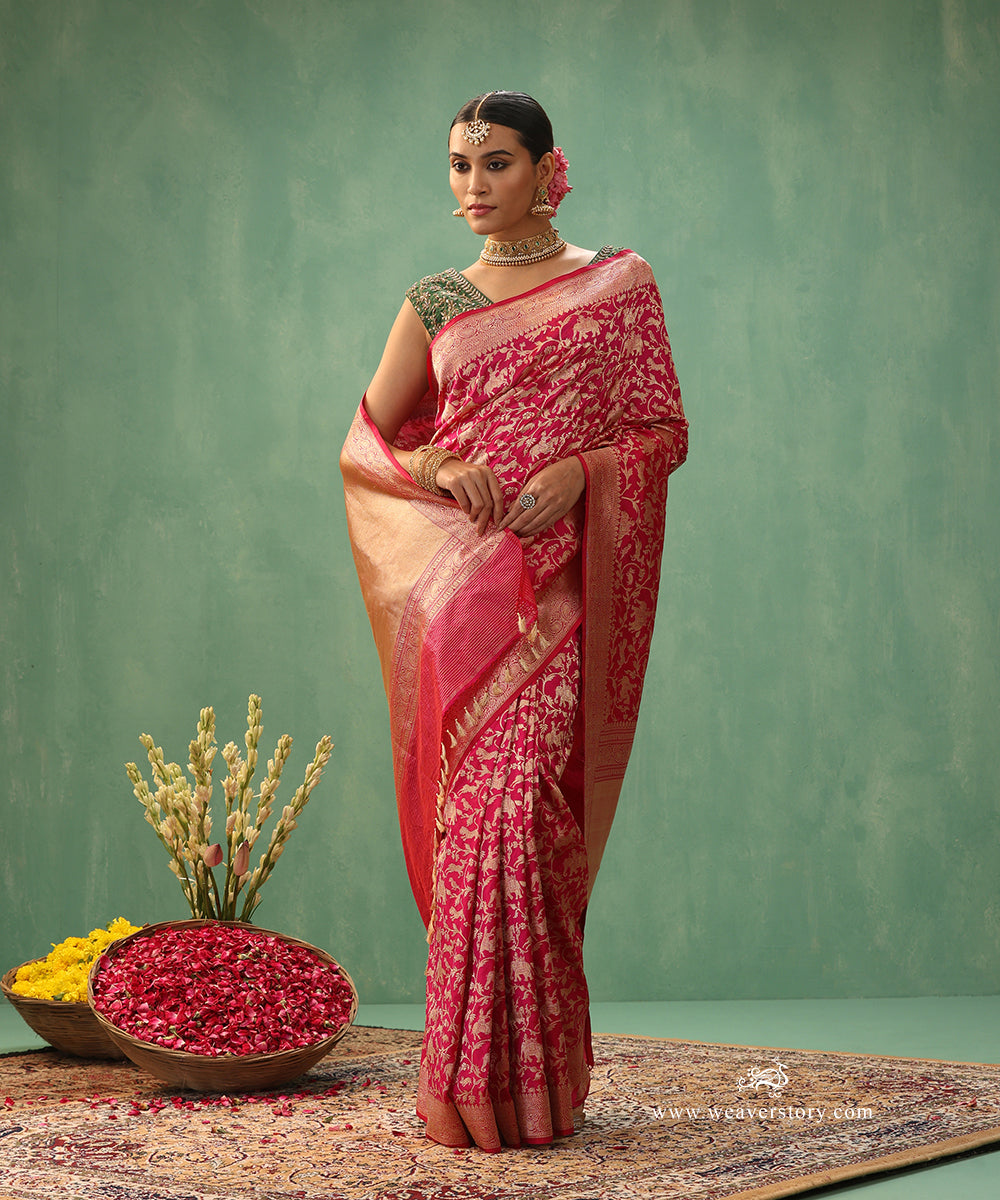 Handloom_Hot_Pink_Pure_Katan_Silk_Real_Zari_Shikargah_Banarasi_Saree_WeaverStory_02