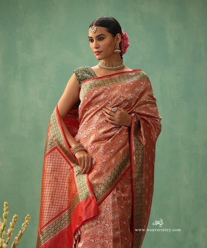 Red-Handloom-Pure-Katan-Silk-Real-Zari-Kimkhab-Banarasi-Saree-With-Green-Border_WeaverStory_01