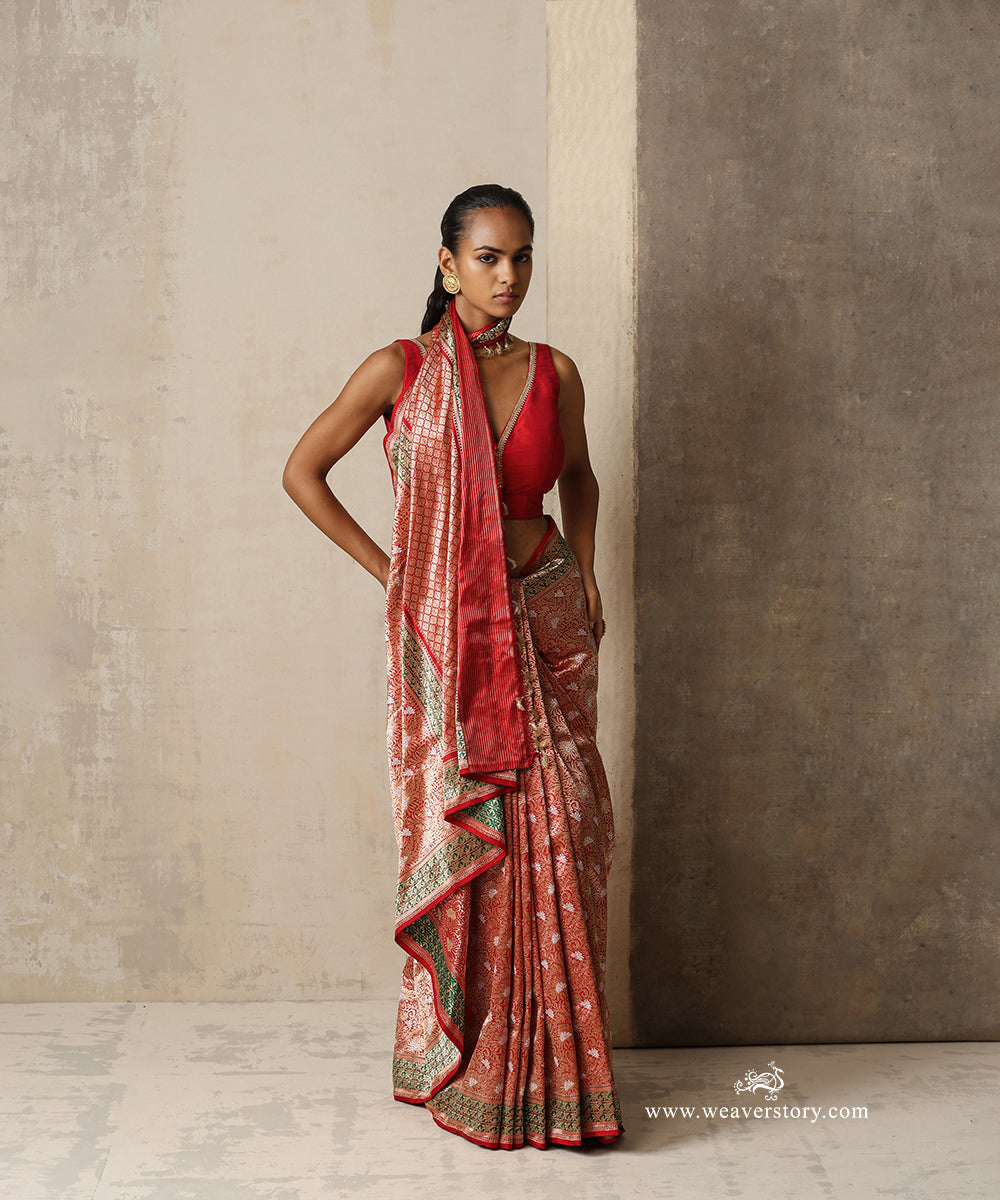 Ahilya — Red Handloom Real Zari Banarasi Kimkhab Saree in Pure Katan Silk