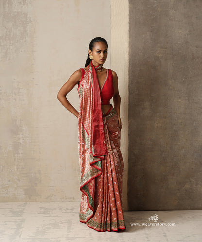 Ahilya — Red Handloom Real Zari Banarasi Kimkhab Saree in Pure Katan Silk
