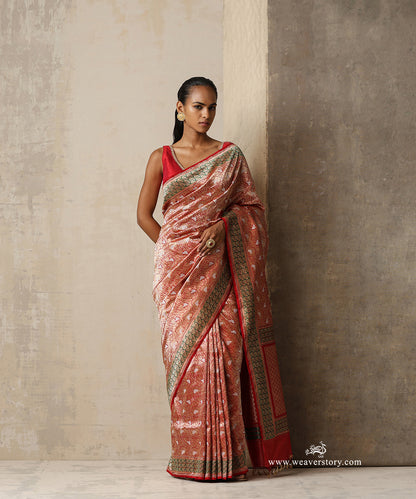 Ahilya — Red Handloom Real Zari Banarasi Kimkhab Saree in Pure Katan Silk