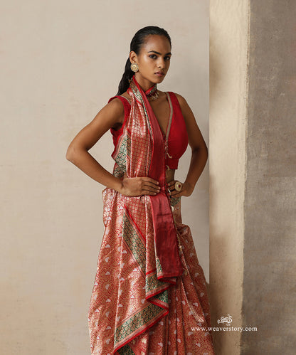 Ahilya — Red Handloom Real Zari Banarasi Kimkhab Saree in Pure Katan Silk
