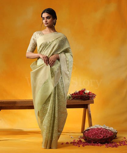 Handloom_Pista_Green_Pure_Kora_Cotton_Banarasi_Saree_With_Jamdani_Weave_WeaverStory_01