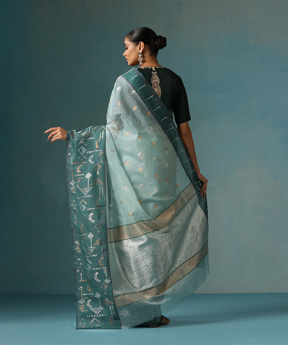 Ice_Blue_Handloom_Pure_Kota_Silk_Saree_With_Green_Border_And_Parrot_Motif_WeaverStory_03