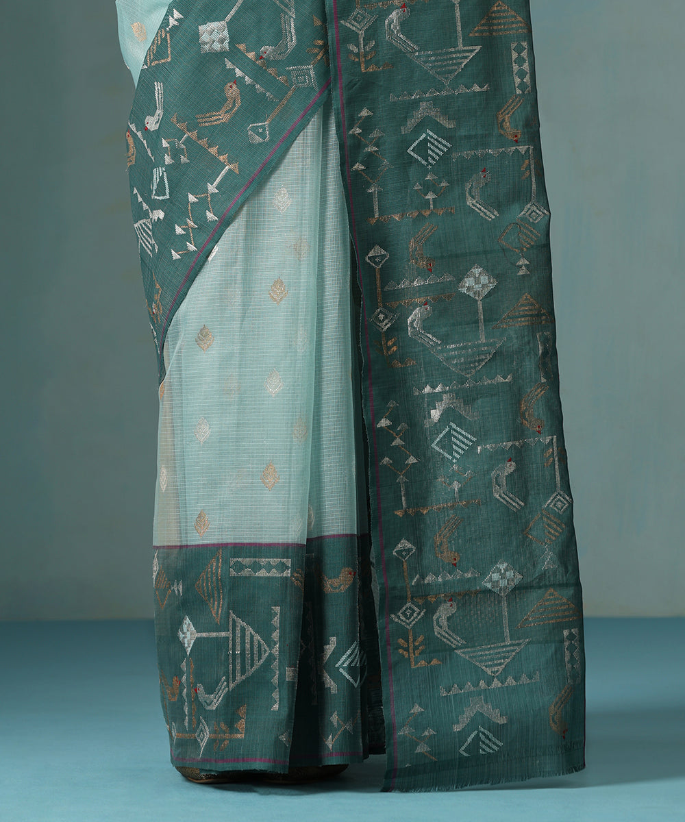 Ice_Blue_Handloom_Pure_Kota_Silk_Saree_With_Green_Border_And_Parrot_Motif_WeaverStory_04