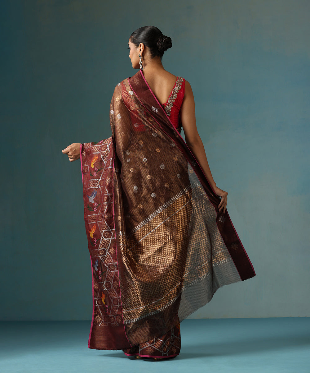 Handloom_Coke_Brown_Pure_Kota_Silk_Saree_Zari_Border_With_Parrot_Motif_WeaverStory_03