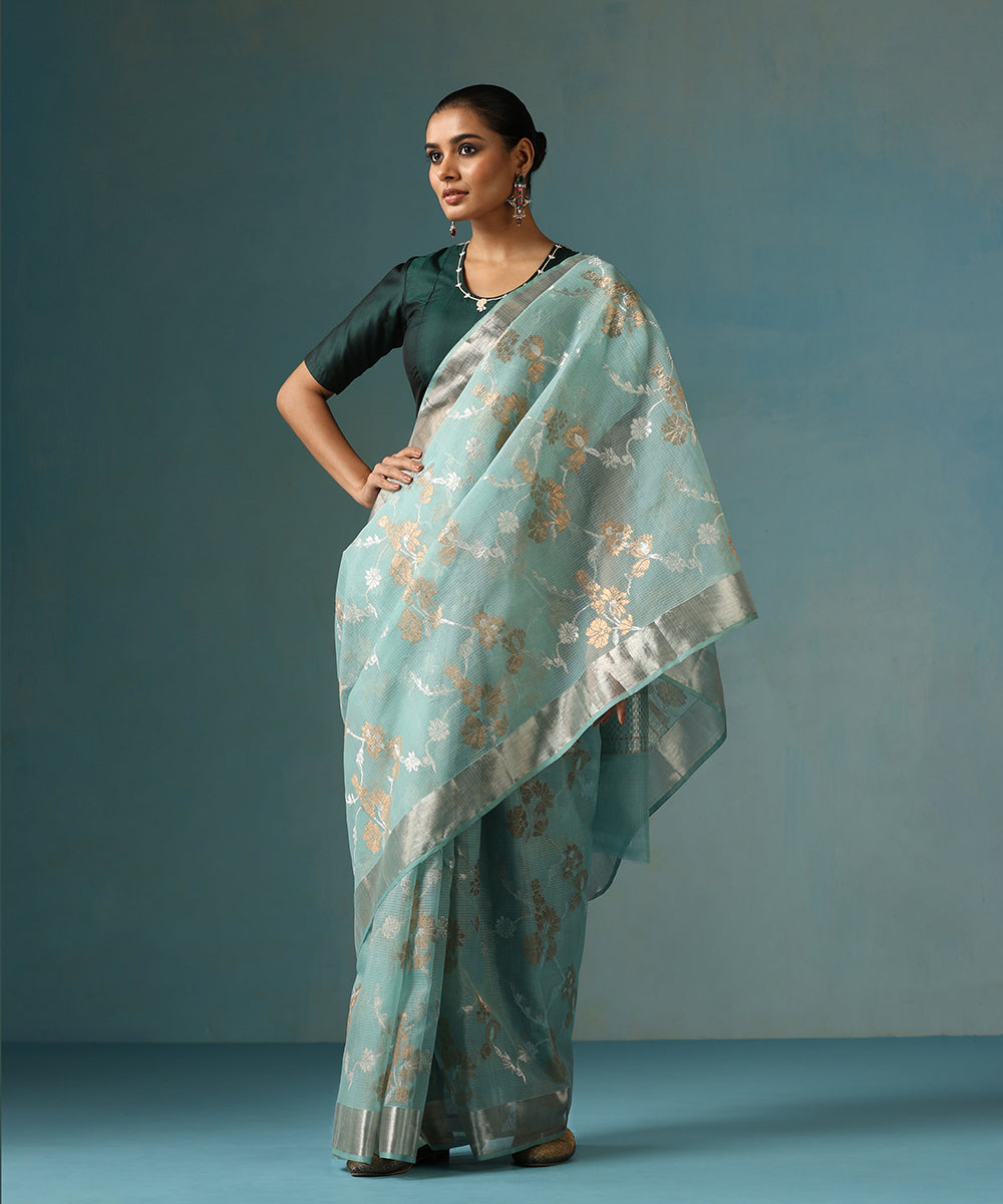 Handloom_Ice_Blue_Pure_Kota_Silk_Saree_With_Zari_Jaal_WeaverStory_02