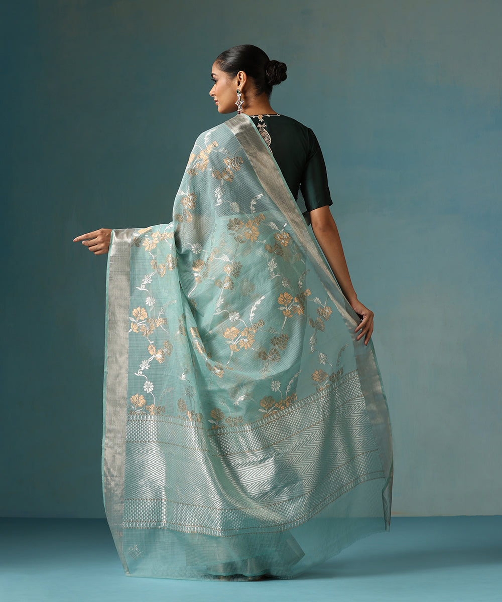 Handloom_Ice_Blue_Pure_Kota_Silk_Saree_With_Zari_Jaal_WeaverStory_03