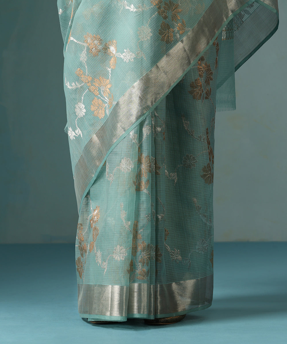 Handloom_Ice_Blue_Pure_Kota_Silk_Saree_With_Zari_Jaal_WeaverStory_04