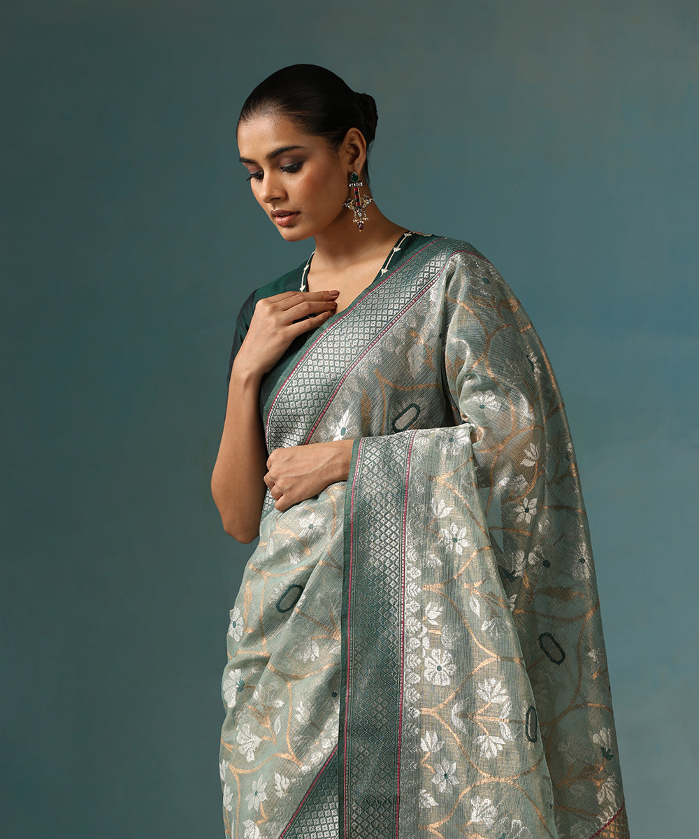 Handloom_Ice_Blue_Pure_Kota_Silk_Saree_With_Sunflower_Zari_Jaal_WeaverStory_01