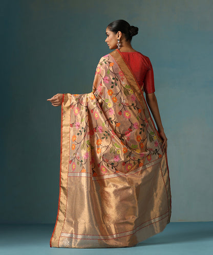 Handloom_Peach_Pure_Kota_Tissue_Saree_With_Sparrow_And_Flowers_Jaal_WeaverStory_03