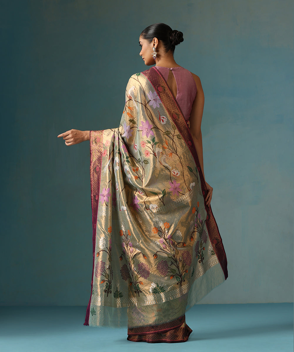 Golden_Handloom_Pure_Kota_Tissue_Saree_With_Purple_Border_WeaverStory_03