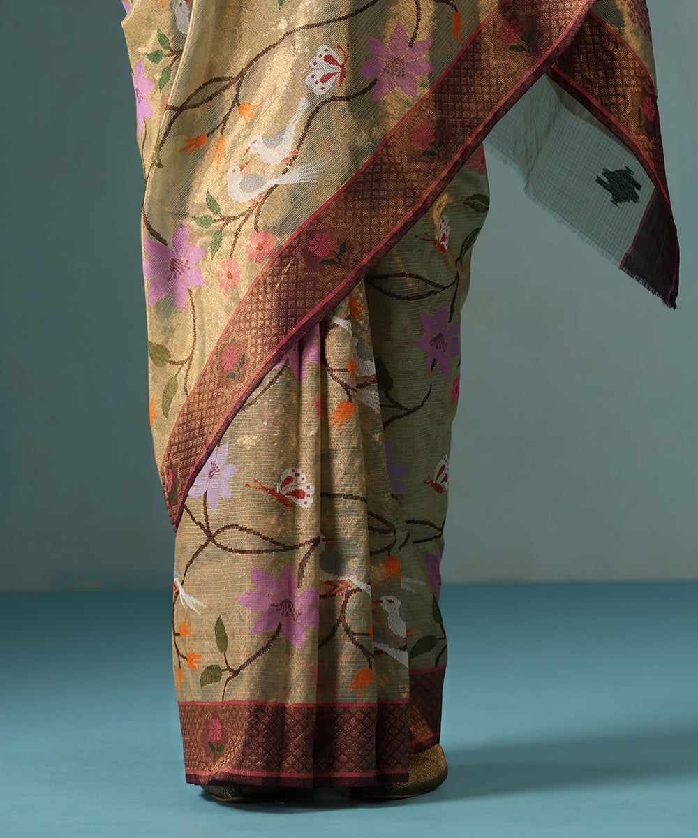 Golden_Handloom_Pure_Kota_Tissue_Saree_With_Purple_Border_WeaverStory_04