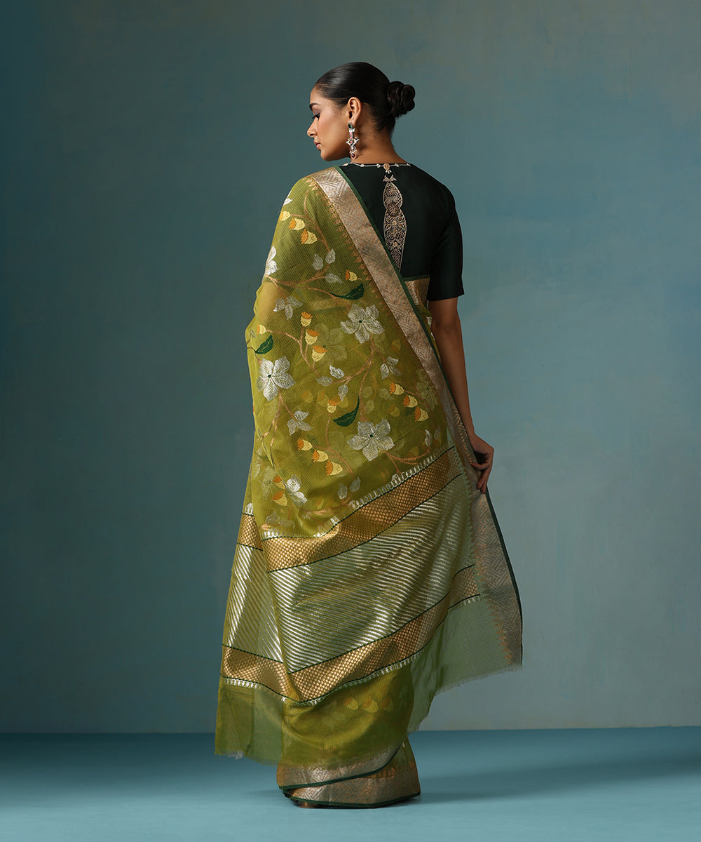 Green_Handloom_Pure_Kota_Saree_With_Tissue_Border_And_Zari_Jaal_WeaverStory_03