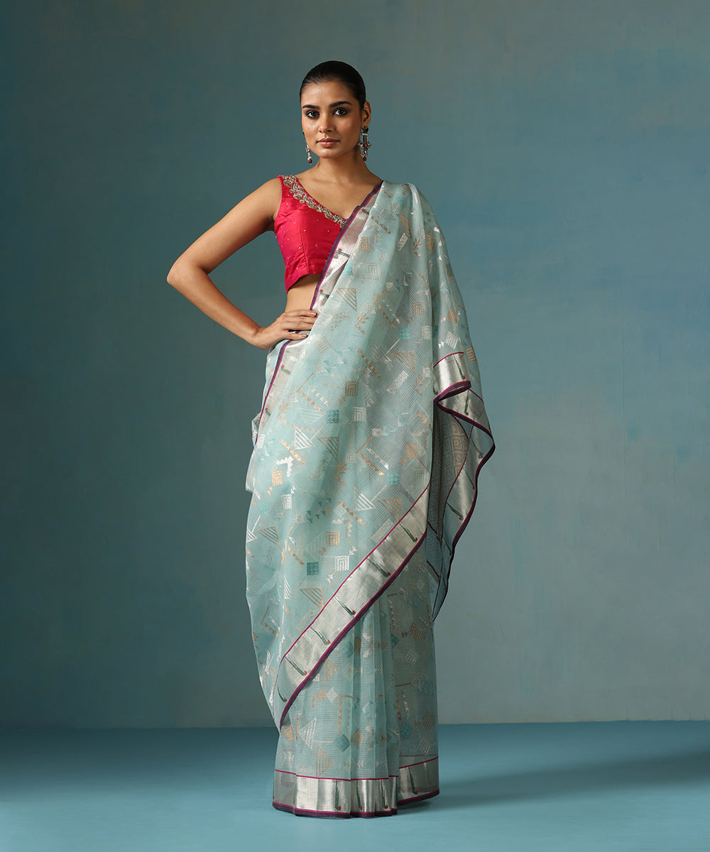 Handloom_Ice_Blue_Pure_Kota_Silk_Saree_With_Geometric_Zari_Design_And_Silver_Tissue_Border_WeaverStory_02